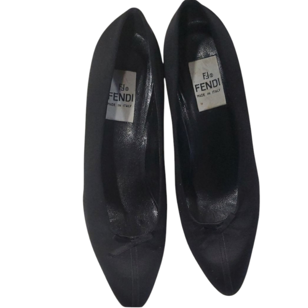 Fendi Black Satin Feel Kitten Heel  with Pointed Toe Size 7.5